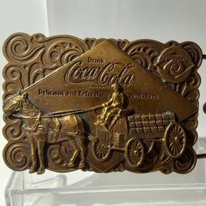 Vintage Coca Cola Pulled Wagon 75th Anniversary Belt Buckle